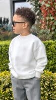 Beyaz Bisiklet Yaka Sweatshirt