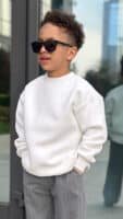 Beyaz Bisiklet Yaka Sweatshirt