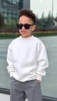 Beyaz Bisiklet Yaka Sweatshirt